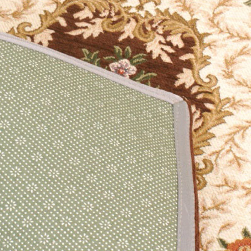 Round Gray Tone Modern Indoor Rug Polyester French Floral Print Rug Non-Slip Backing Indoor Rug for Living Room