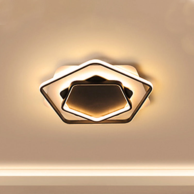 Pentagon Plafonnier fin en acrylique à LED contemporain noir/noir et blanc en lumière chaude/blanche, 45,7 cm/54,1 cm de largeur
