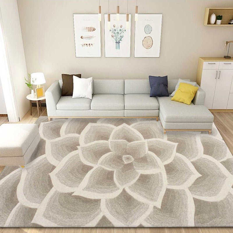 Grey Tone Home Decoration Carpet Bionic Plant Printed Area Rug Polyester with Non-Slip Backing Rug