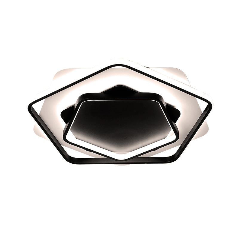 Pentagon Plafonnier fin en acrylique à LED contemporain noir/noir et blanc en lumière chaude/blanche, 45,7 cm/54,1 cm de largeur