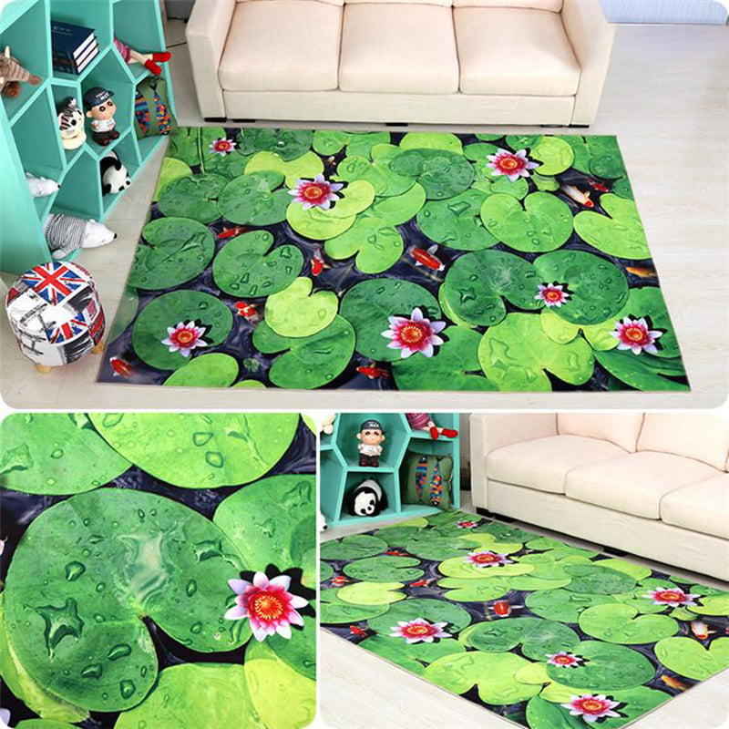 Green Tone Modern Area Carpet Polyester Plant Pattern Indoor Rug Anti-Slip Backing Carpet for Living Room