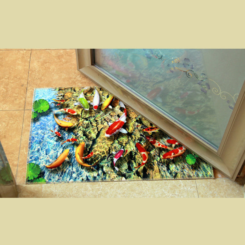 Green Tone Modern Area Carpet Polyester Plant Pattern Indoor Rug Anti-Slip Backing Carpet for Living Room