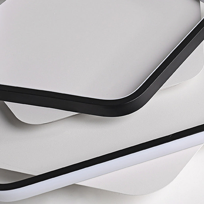 Pentagon Thin Acrylic Flush Light Contemporary LED Black/Black and White Ceiling Lamp in Warm/White Light, 18"/21.5" W