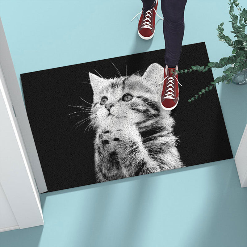 Grey Tone Home Decoration Carpet Bionic Cat Printed Area Rug Polyester with Non-Slip Backing Rug