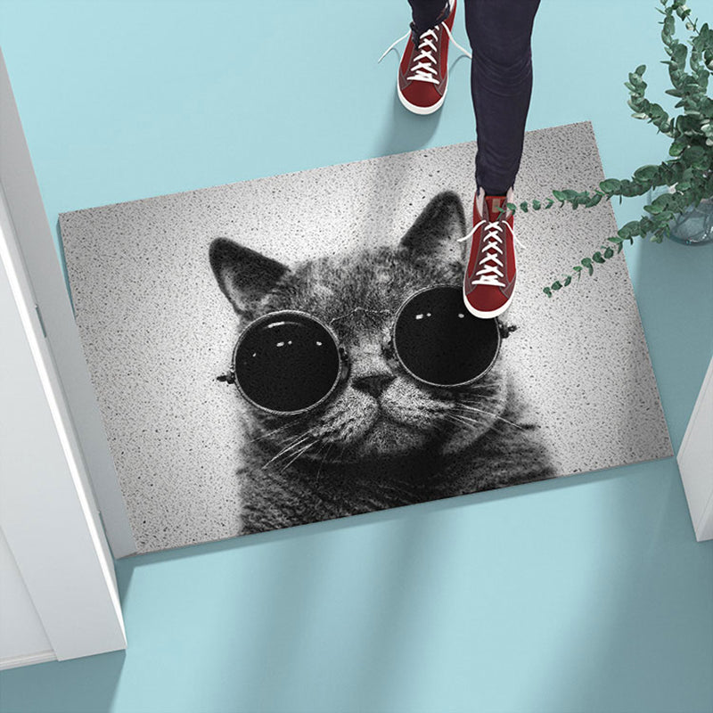 Grey Tone Home Decoration Carpet Bionic Cat Printed Area Rug Polyester with Non-Slip Backing Rug