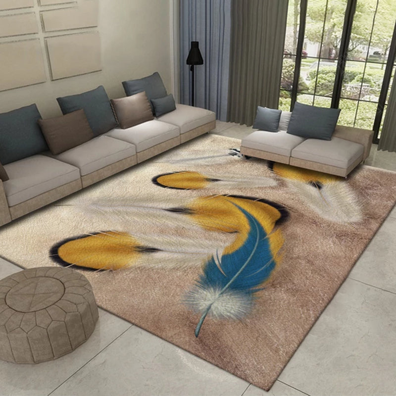 Multicolor Simple Indoor Rug Polyester Feather Print Rug Non-Slip Backing Indoor Rug for Living Room