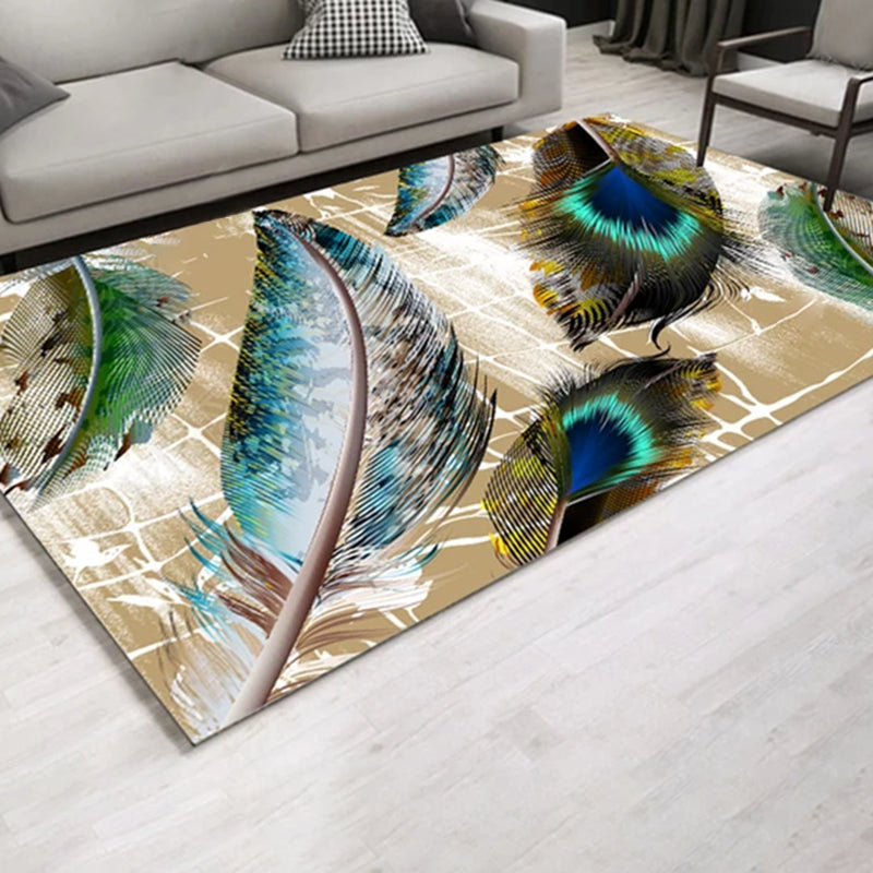 Multicolor Simple Indoor Rug Polyester Feather Print Rug Non-Slip Backing Indoor Rug for Living Room