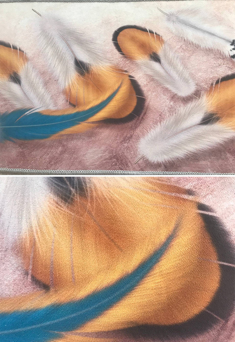 Multicolor Simple Indoor Rug Polyester Feather Print Rug Non-Slip Backing Indoor Rug for Living Room