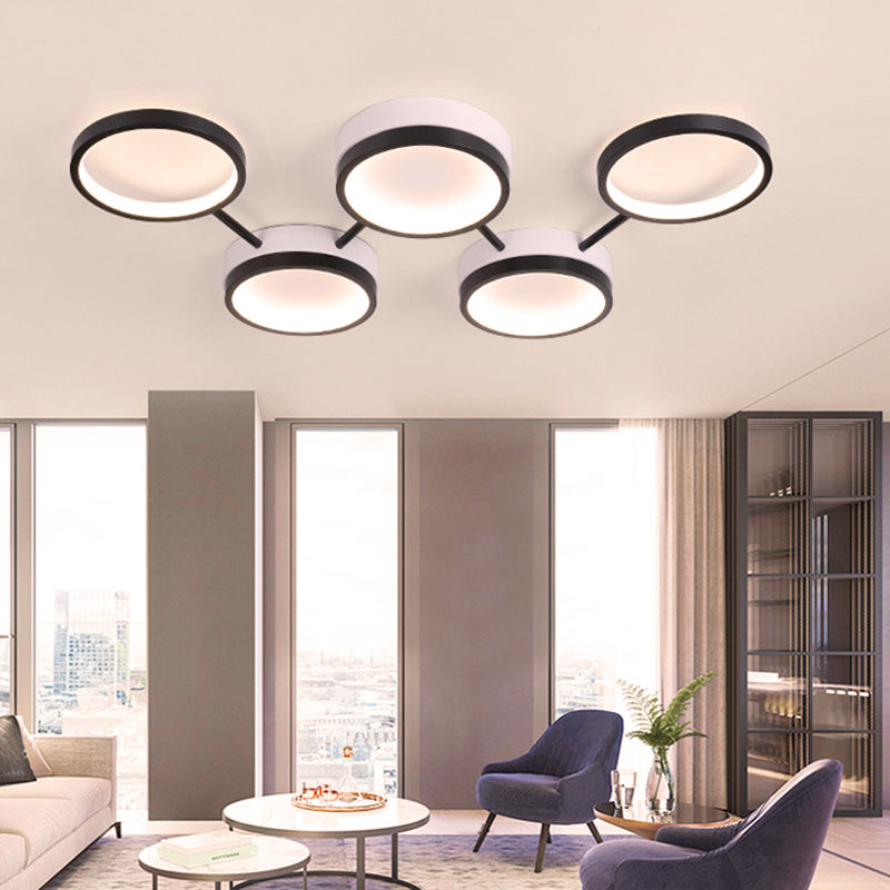 Black Molecular LED Flush Light Nordic Acrylic 4/5 Light Living Room Ceiling Lamp in Warm/White Light