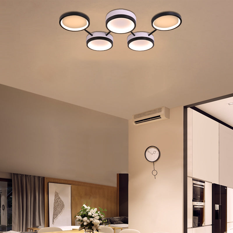 Black Molecular LED Flush Light Nordic Acrylic 4/5 Light Living Room Ceiling Lamp in Warm/White Light
