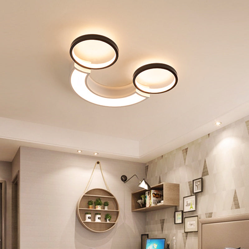 Nordic LED Ceiling Flush Light Acryl Black und White Smiley Flush Lighting in White Light/Fernbedienung Stepless Dimming