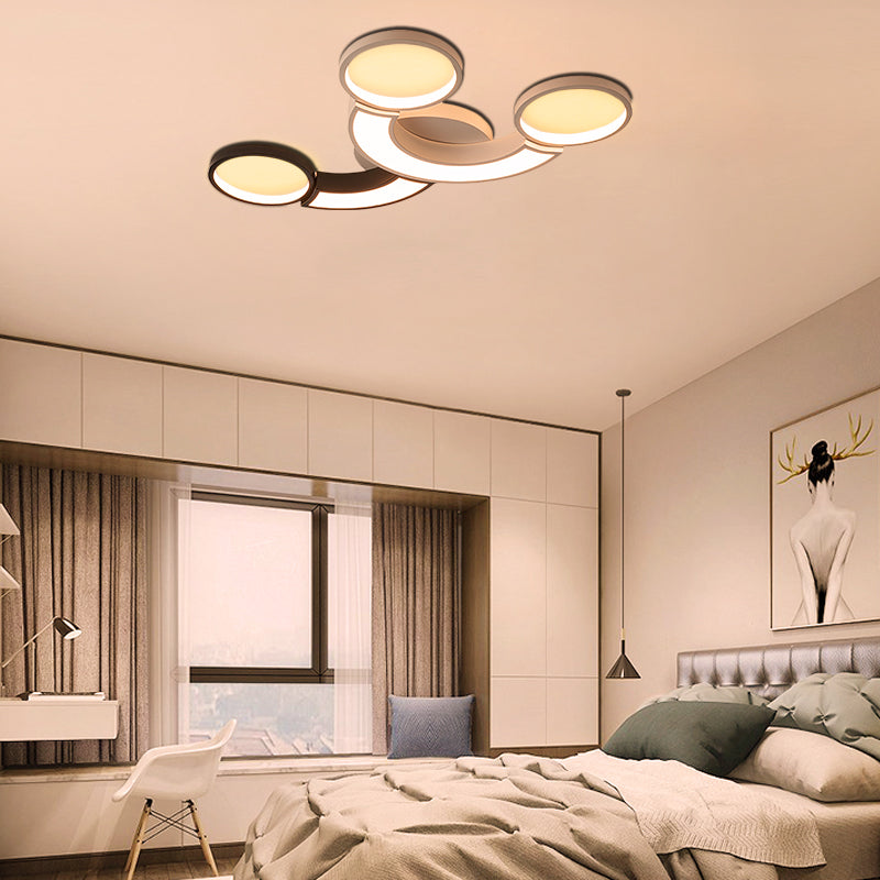 Black and White 3-Circle Ceiling Light Modernity LED Metallic Ceiling Lamp in White Light/Remote Control Stepless Dimming