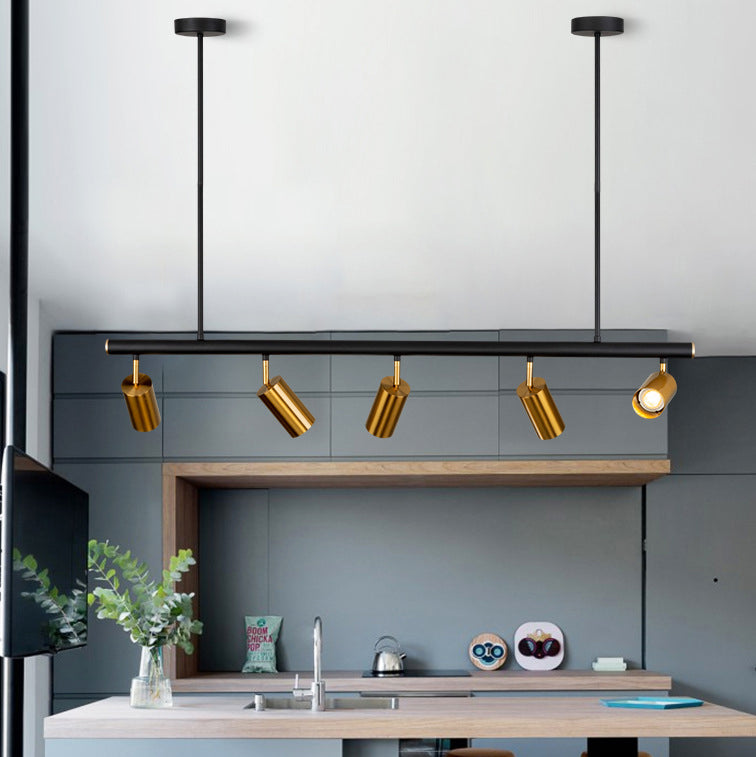 Postmodern Linear Spotlight Downlight Metal 5-Bulb Dining Room Island Pendant in Gold