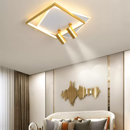 Modern Style Metal Ceiling Mounted Fixture Living Room Flush Light with 2 Spotlights