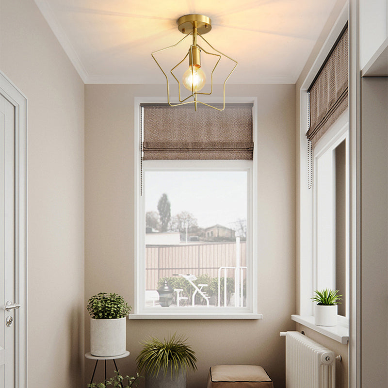 1 Light Metal Semi Flush Mount Ceiling Fixture with Star Industrial Hall And Foyer Ceiling Light Fixtures
