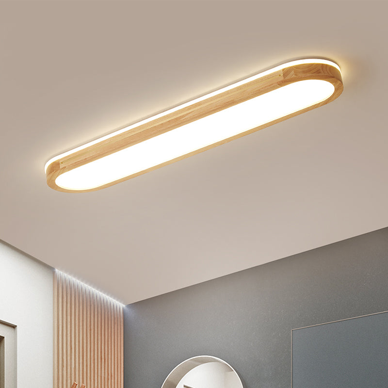 Houten langwerpige LED semi-inbouw plafondlamp in moderne creatieve stijl acryl plafondarmatuur voor garderobe