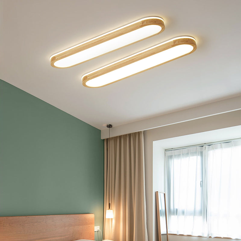 Houten langwerpige LED semi-inbouw plafondlamp in moderne creatieve stijl acryl plafondarmatuur voor garderobe
