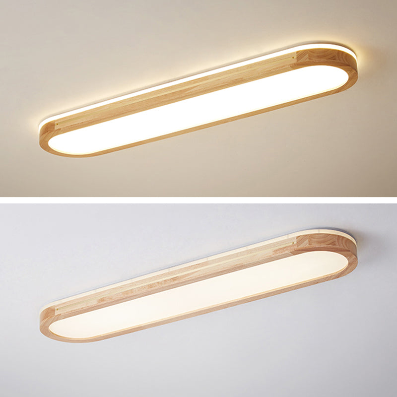 Houten langwerpige LED semi-inbouw plafondlamp in moderne creatieve stijl acryl plafondarmatuur voor garderobe