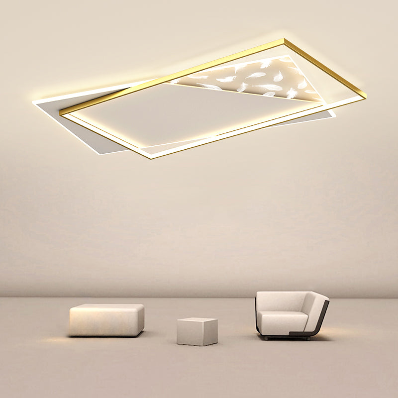 Gouden geometrische LED-plafondlamp in moderne creatieve stijl veren acryl semi-inbouwmontage voor woonkamer