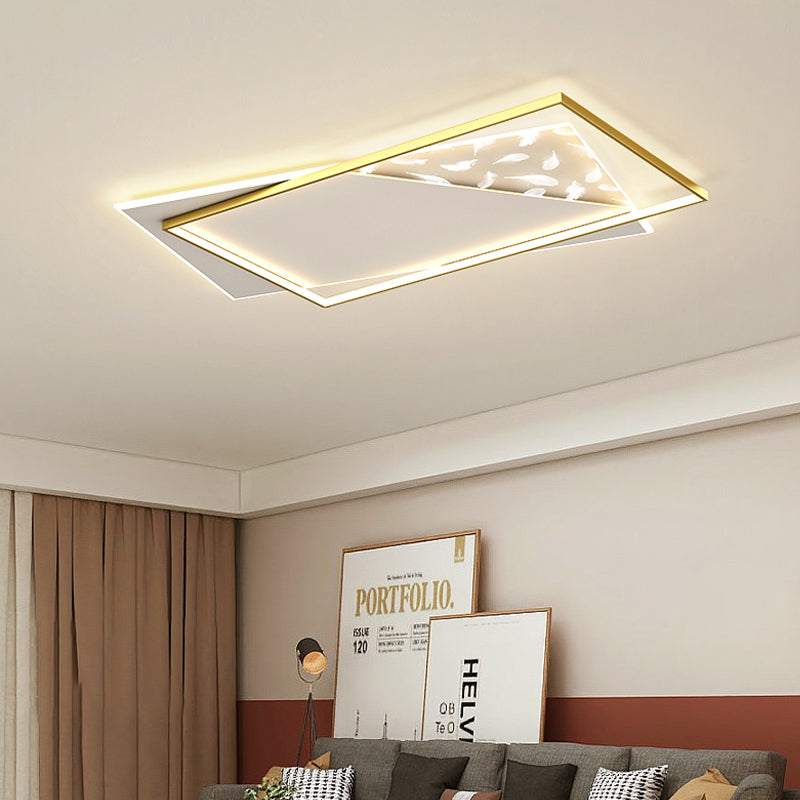 Gouden geometrische LED-plafondlamp in moderne creatieve stijl veren acryl semi-inbouwmontage voor woonkamer