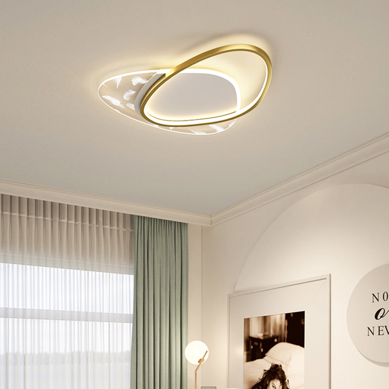 Gold Geometric LED Ceiling Light in Modern Creative Style Feather Acrylic Semi Flush Mount for Living Room