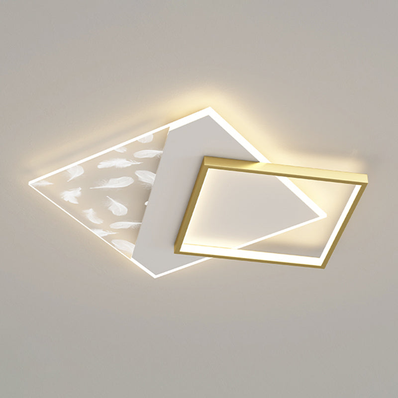 Gouden geometrische LED-plafondlamp in moderne creatieve stijl veren acryl semi-inbouwmontage voor woonkamer