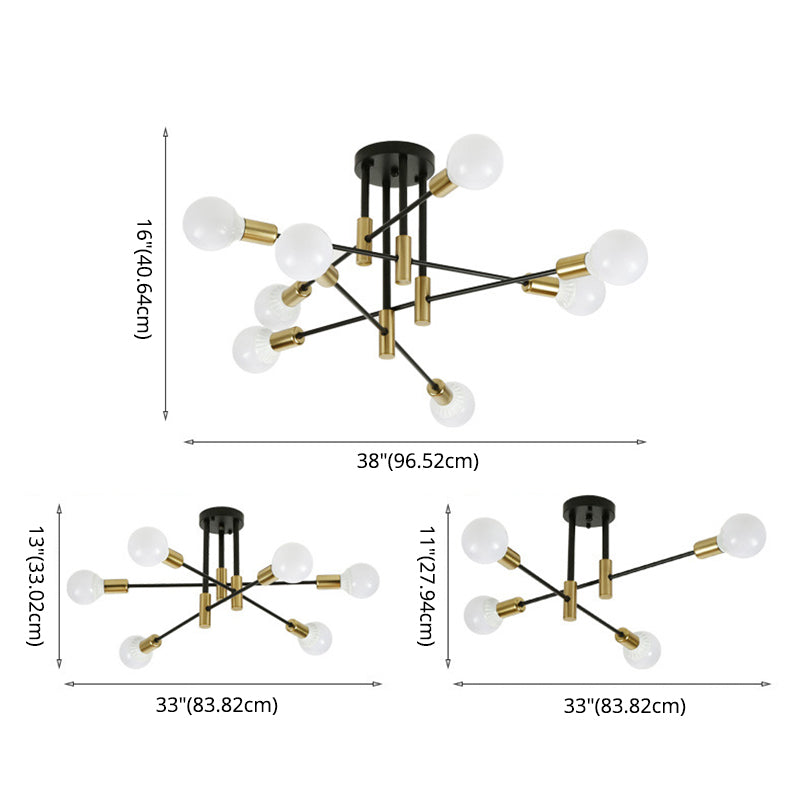 Estilo industrial lámpara de techo incorporada, rama negra, Sala de estar creativa, comedor, dormitorio, bombilla e27 ligera, lujosa y sencilla
