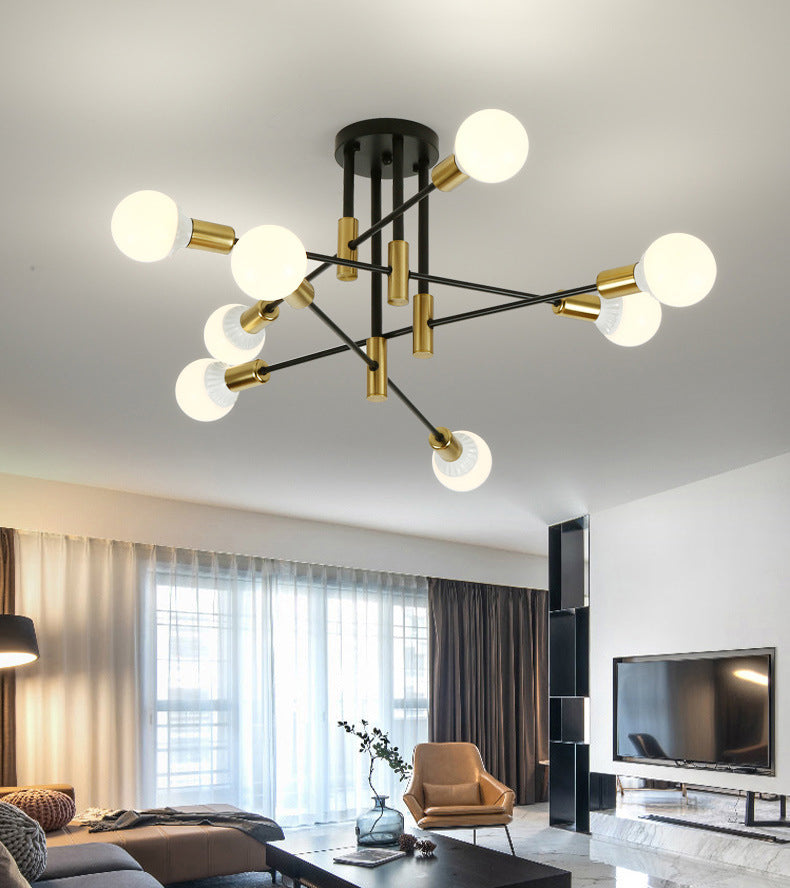 Estilo industrial lámpara de techo incorporada, rama negra, Sala de estar creativa, comedor, dormitorio, bombilla e27 ligera, lujosa y sencilla