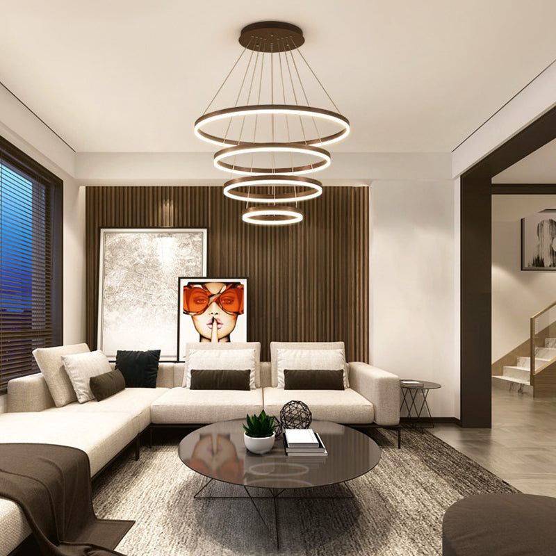 Wrought Iron Black LED Pendant Light in Modern Luxury Style Layered Circles Ceiling Light with Acrylic Shade