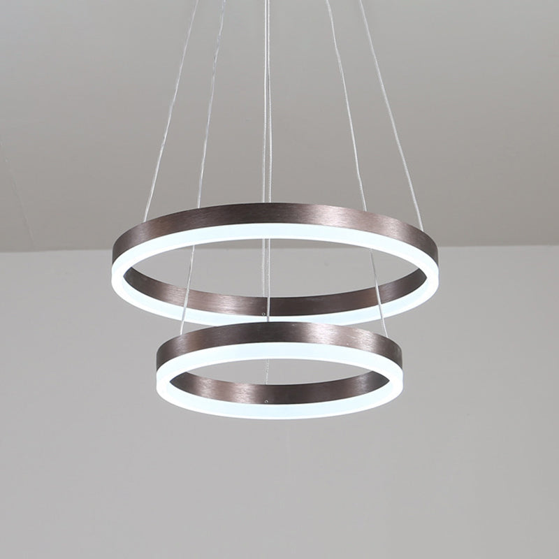 Wrought Iron Black LED Pendant Light in Modern Luxury Style Layered Circles Ceiling Light with Acrylic Shade
