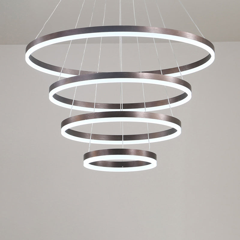 Wrought Iron Black LED Pendant Light in Modern Luxury Style Layered Circles Ceiling Light with Acrylic Shade