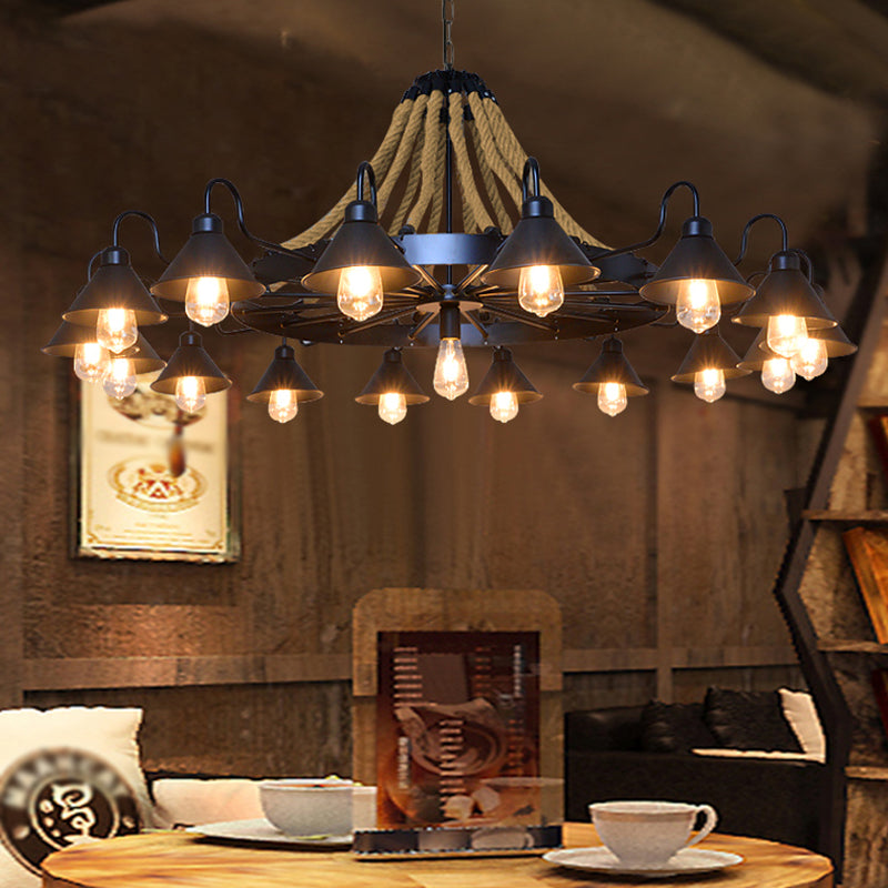 Black Cone lampadario a sospensione a sospensione Light Loft Rope Restaurant Lampone Aione l'illuminazione