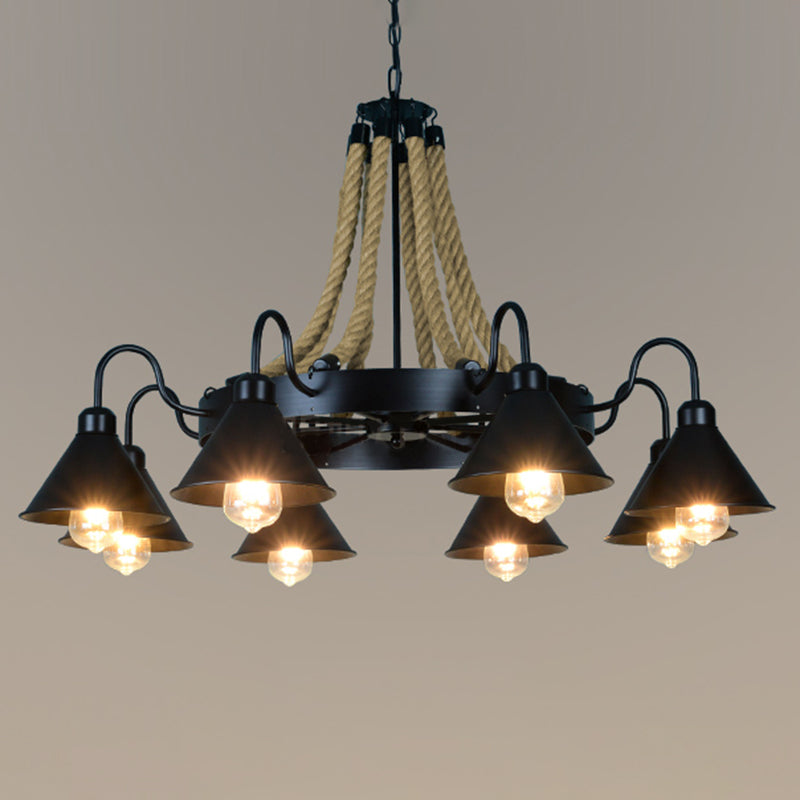 Black Cone lampadario a sospensione a sospensione Light Loft Rope Restaurant Lampone Aione l'illuminazione