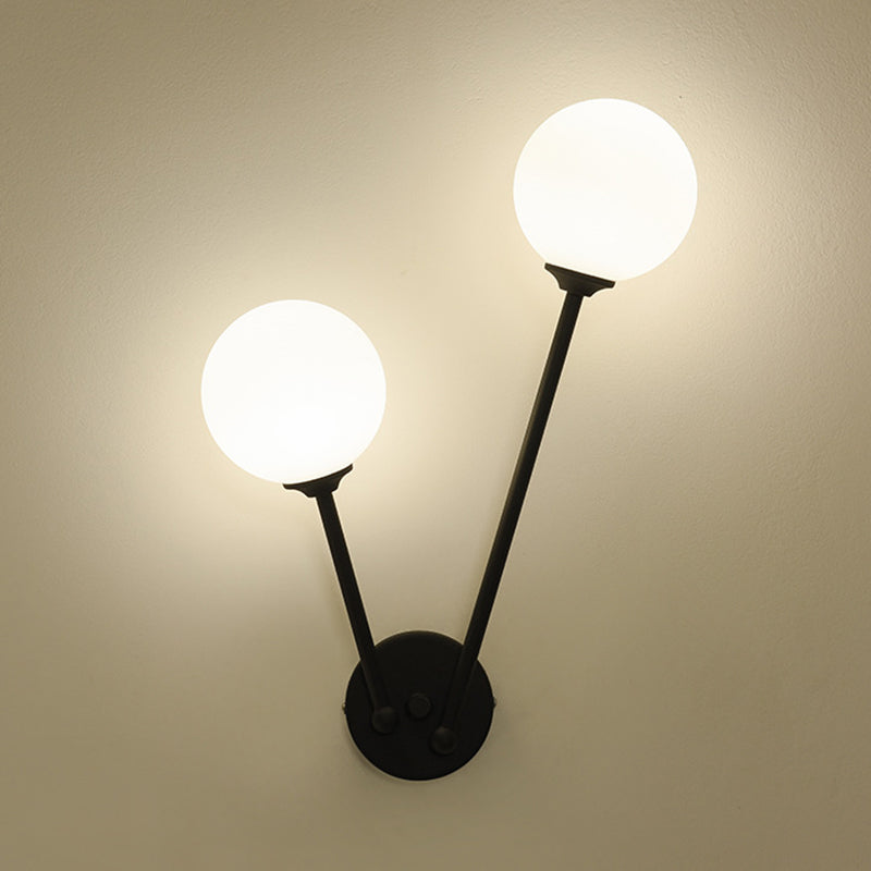 Modern Minimalist Style Double Globe Wall Lighting Fixtures 2 Lights Wall Sconces with Glass Shade
