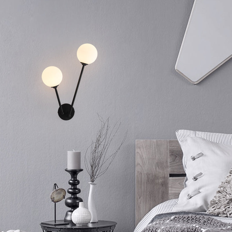 Modern Minimalist Style Double Globe Wall Lighting Fixtures 2 Lights Wall Sconces with Glass Shade