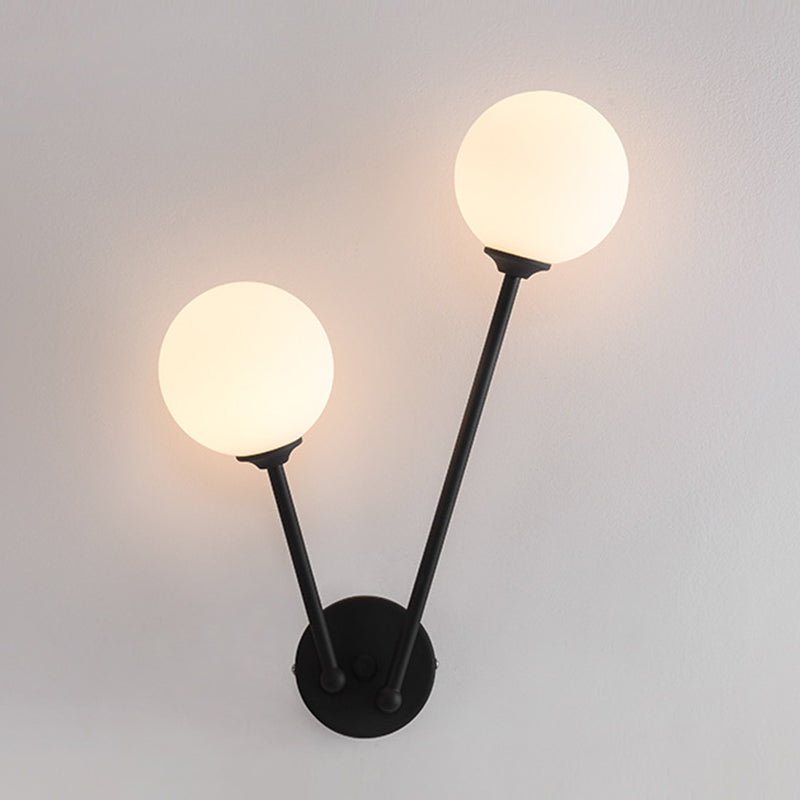 Modern Minimalist Style Double Globe Wall Lighting Fixtures 2 Lights Wall Sconces with Glass Shade