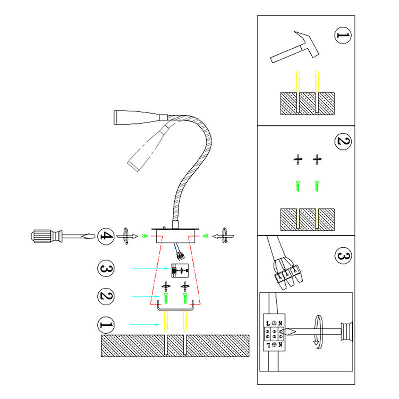 Adjustable Hose Design LED Wall Lamp Modern Style Aluminum Bedside Reading Light with Independent Switch