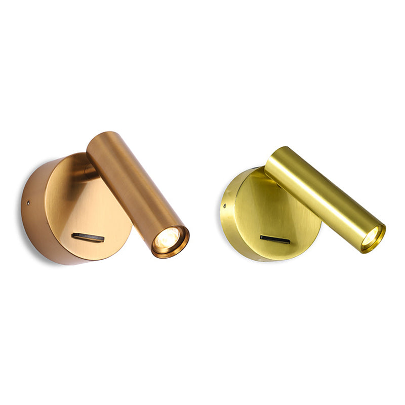 Angle Adjustable Mini LED Sconce Light Contemporary Minimalism Bedroom Lighting Fixture with Metal Round Base