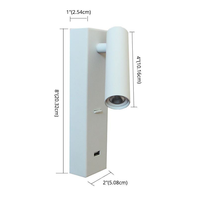 7.8 Inch Height Nordic Style LED Wall Lamp USB Port Design Aluminum Simplicity Bedside Reading Lamp with Switch