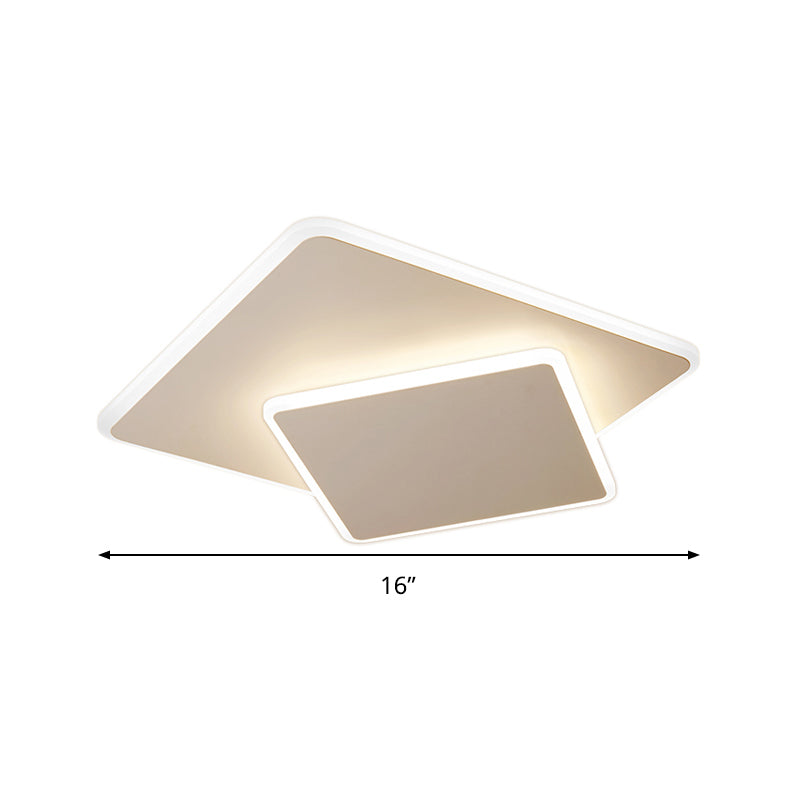 Square Flush Mount Lighting Modernism Acrylic White/Coffee 16"/19.5" Wide LED Ceiling Light in Warm/White Light