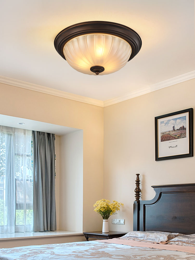 Bowl-Shaped Glass Flush Mount Ceiling Light Classic Bedroom Flush Mount Light Fixture