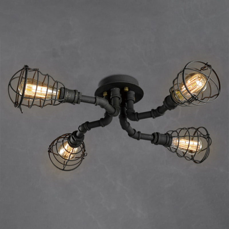 Luminaires semi-affleurants à tuyau torsadé Steampunk plafonniers semi-affleurants en métal pour bar