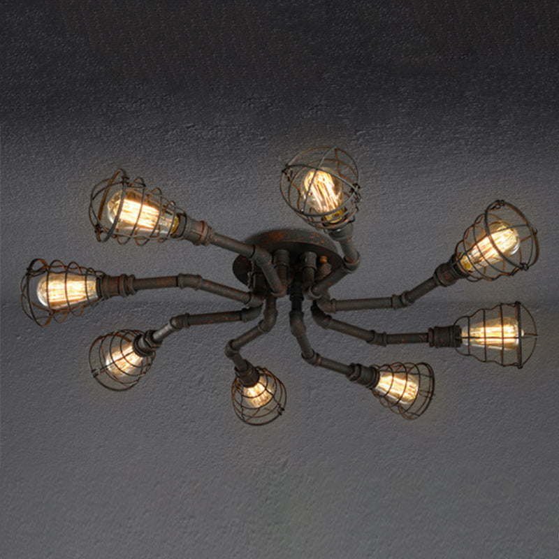 Luminaires semi-affleurants à tuyau torsadé Steampunk plafonniers semi-affleurants en métal pour bar