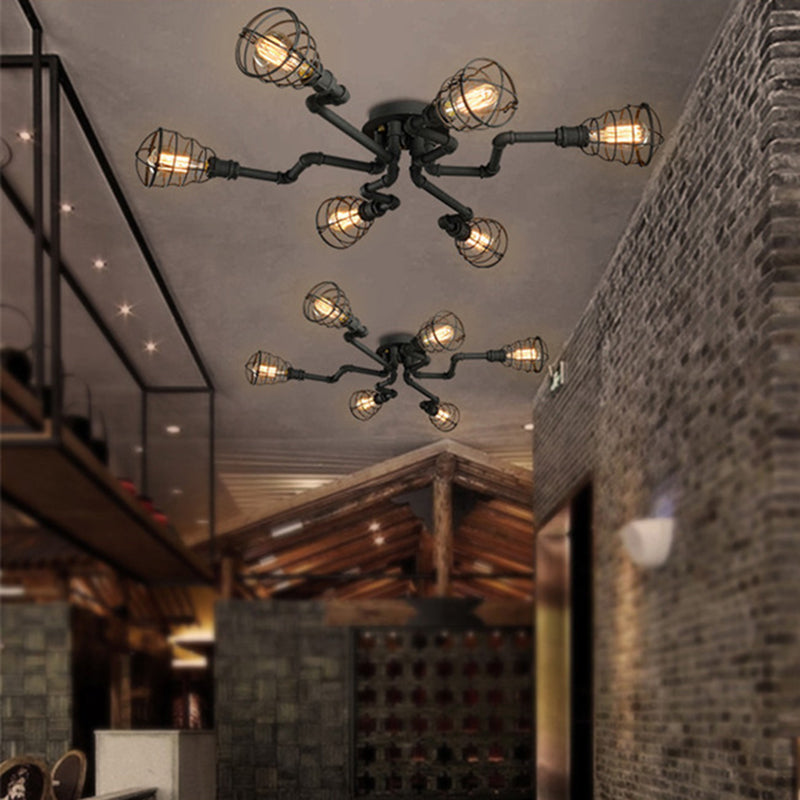 Luminaires semi-affleurants à tuyau torsadé Steampunk plafonniers semi-affleurants en métal pour bar
