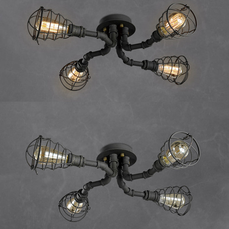 Luminaires semi-affleurants à tuyau torsadé Steampunk plafonniers semi-affleurants en métal pour bar