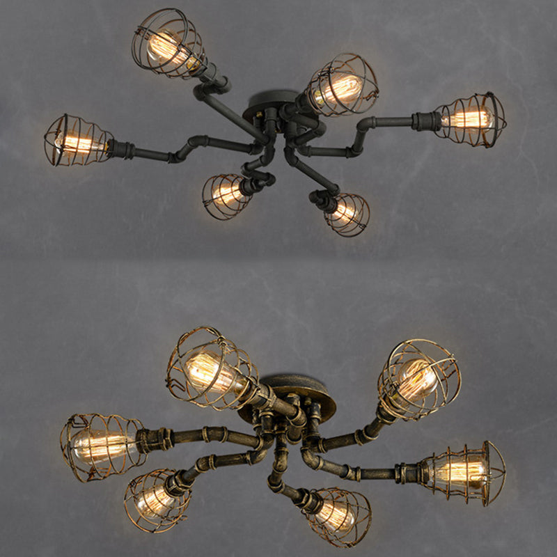 Luminaires semi-affleurants à tuyau torsadé Steampunk plafonniers semi-affleurants en métal pour bar