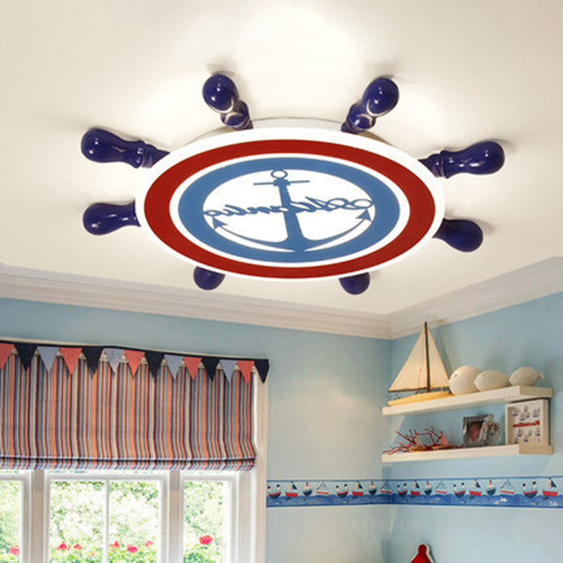 Mediterranean Style Flush Mount Ceiling Light Children's Room Boys and Girls Bedroom Study Kindergarten Cute Cartoon Pirate Ship Rudder LED Lamps