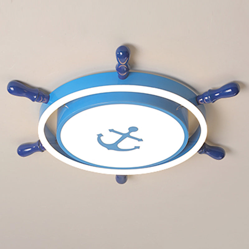 Mediterranean Style Flush Mount Ceiling Light Children's Room Boys and Girls Bedroom Study Kindergarten Cute Cartoon Pirate Ship Rudder LED Lamps