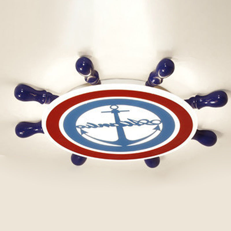 Mediterranean Style Flush Mount Ceiling Light Children's Room Boys and Girls Bedroom Study Kindergarten Cute Cartoon Pirate Ship Rudder LED Lamps