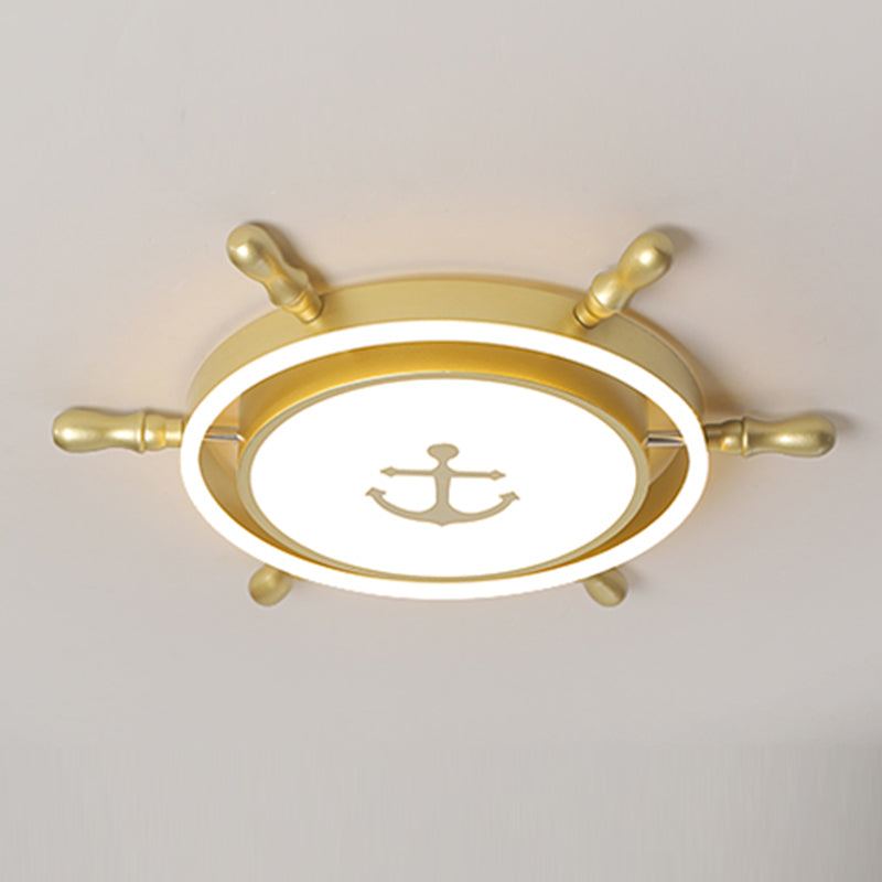Mediterranean Style Flush Mount Ceiling Light Children's Room Boys and Girls Bedroom Study Kindergarten Cute Cartoon Pirate Ship Rudder LED Lamps